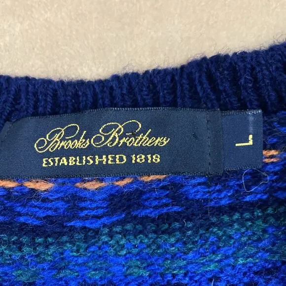 Brooks Brothers Fair Isle Wool Sweater Mens L Made In UK Nordic - Picture 6 of 12